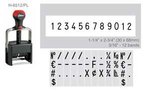Shiny H-6512/PL Heavy Duty Self-Inking Numberer
1-1/4" x 2-3/4" numberer
3/16" 12 bands with plate
